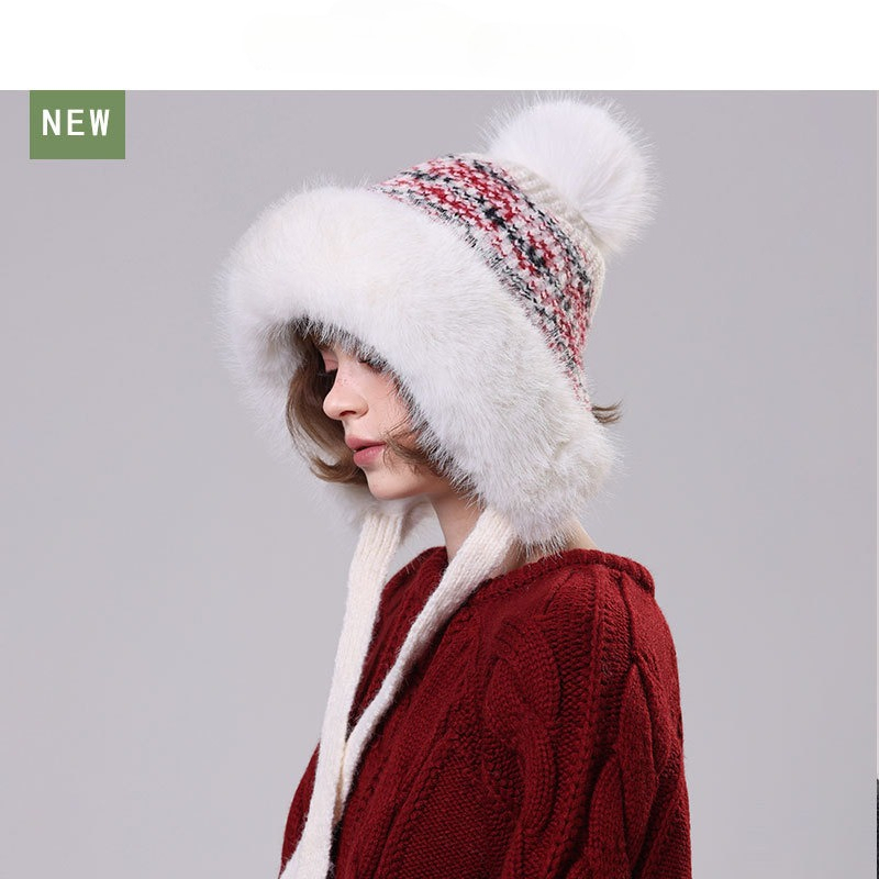 Trapper Hat Ear Flap - Gorro Feminino de Malha Felpuda com